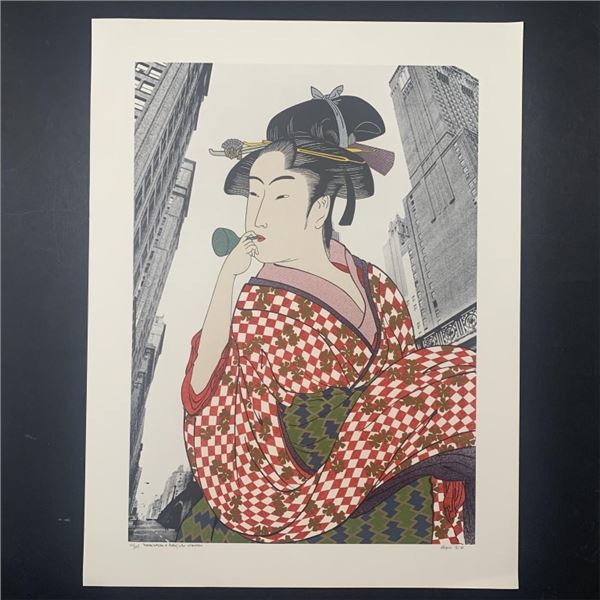 Michael Knigin's "Woman Playing a Poppin After Utamaro" Limited Edition Print