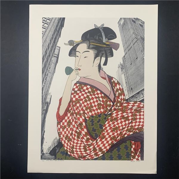 Michael Knigin's "Woman Playing a Poppin After Utamaro" Limited Edition Print