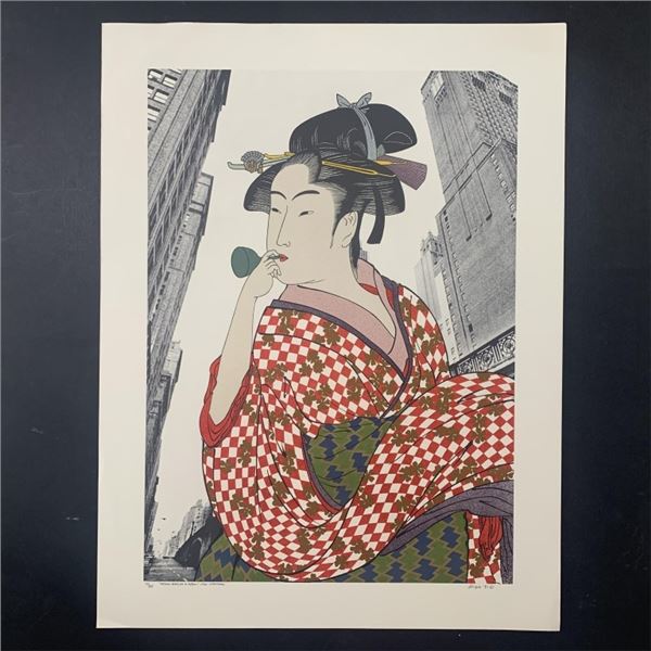 Michael Knigin's "Woman Playing a Poppin After Utamaro" Limited Edition Print
