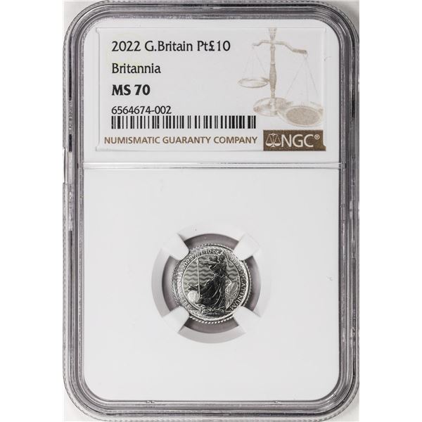 2022 Great Britain 10 Pounds Britannia 1/10oz Platinum Coin NGC MS70