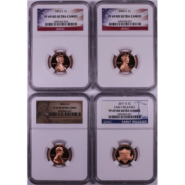 Lot of (4) Proof Lincoln Memorial Cent Coins NGC PF69RD Ultra Cameo