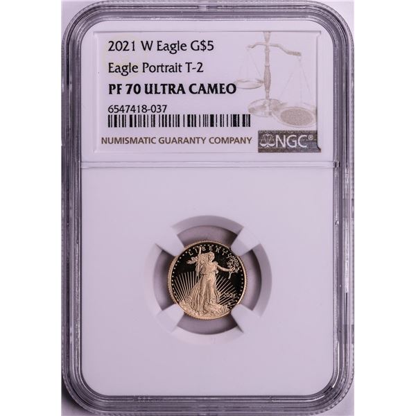 2021-W Type 2 $5 Proof American Gold Eagle Coin NGC PF70 Ultra Cameo