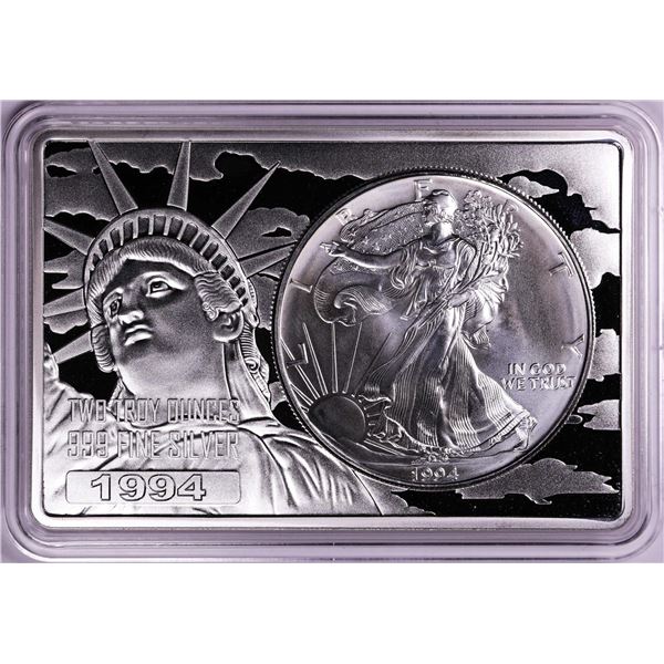 1994 $1 American Silver Eagle Coin & 2oz Silver Bar Set