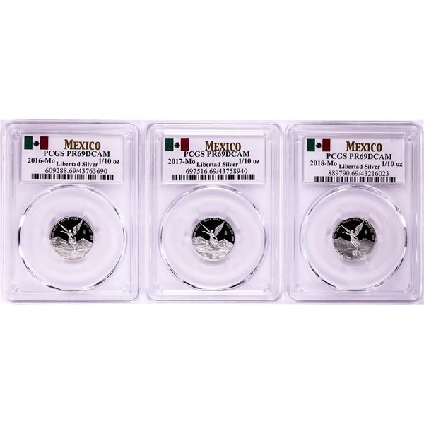 2016-2018-Mo Mexico Proof 1/10 oz Silver Libertad Coins PCGS PR69DCAM