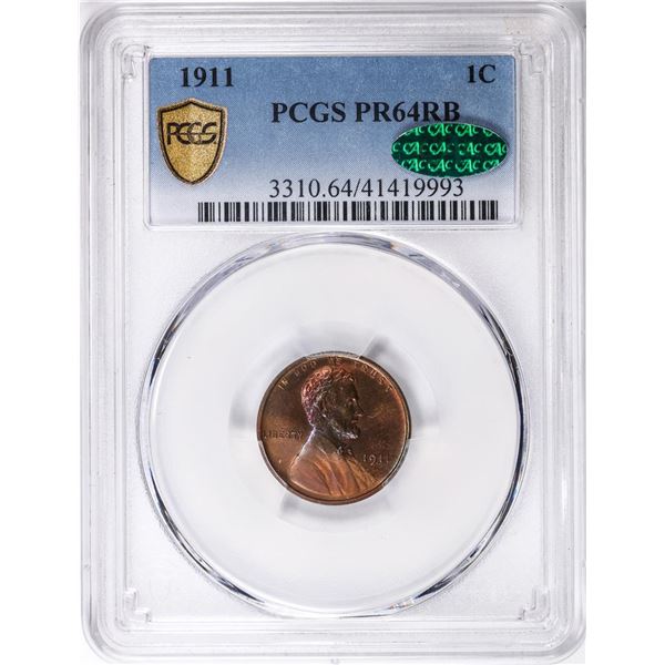 1911 Proof Lincoln Wheat Cent Coin PCGS PR64RB CAC Amazing Toning