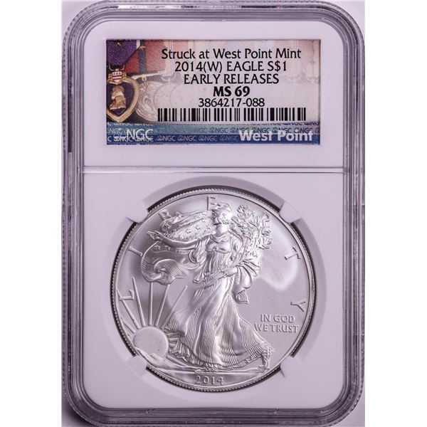 2014(W) $1 American Silver Eagle Coin NGC MS69 Early Releases West Point Mint