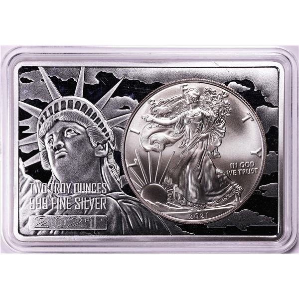 2021 Type 1 $1 American Silver Eagle Coin & 2oz Silver Bar Set