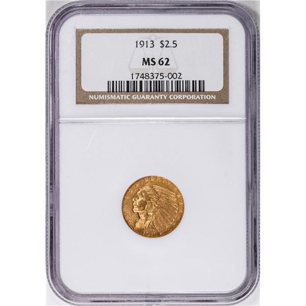 1913 $2 1/2 Indian Head Quarter Eagle Gold Coin NGC MS62