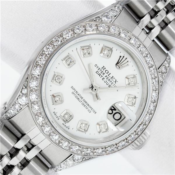 Rolex Ladies Stainless Steel White Diamond Datejust Wristwatch