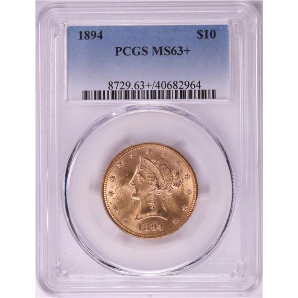 1894 $10 Liberty Head Eagle Gold Coin PCGS MS63+
