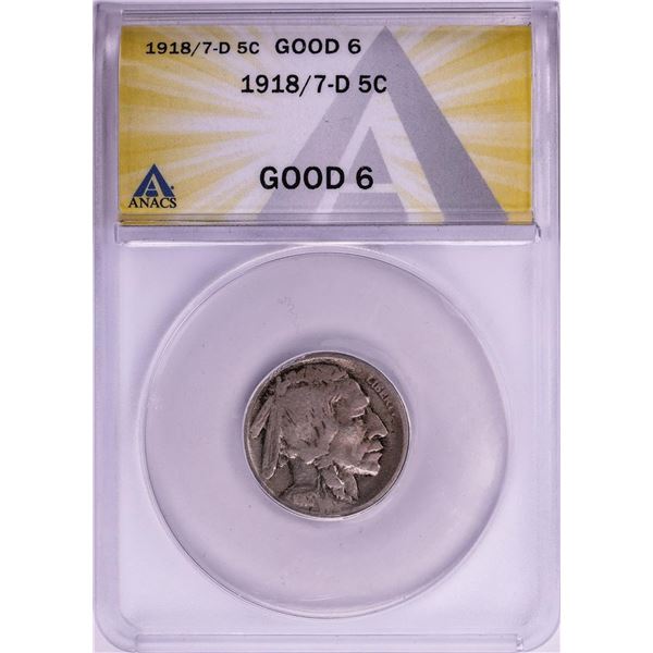 1918/7-D Buffalo Nickel Coin ANACS Good 6