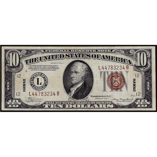 1934A $10 Hawaii WWII Emergency Issue Federal Reserve Note