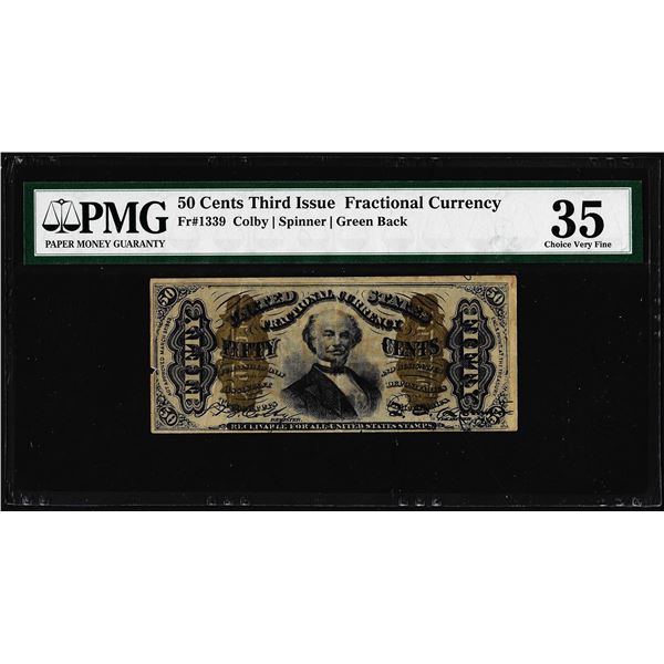 1863 Third Issue 50 Cents Fractional Currency Note Fr.1339 PMG Choice Very Fine 35