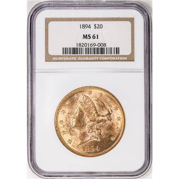 1894 $20 Liberty Head Double Eagle Gold Coin NGC MS61