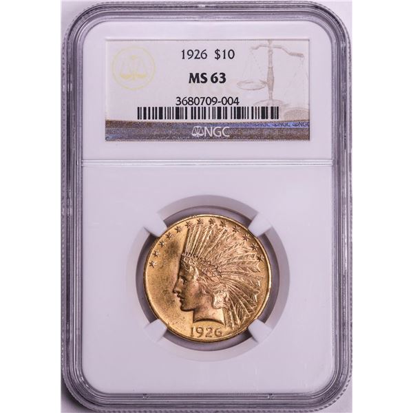 1926 $10 Indian Head Eagle Gold Coin NGC MS63