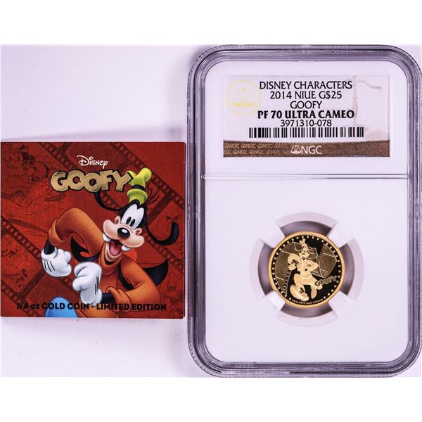 2014 $25 Proof Niue Disney Goofy Gold Coin NGC PF70 Ultra Cameo