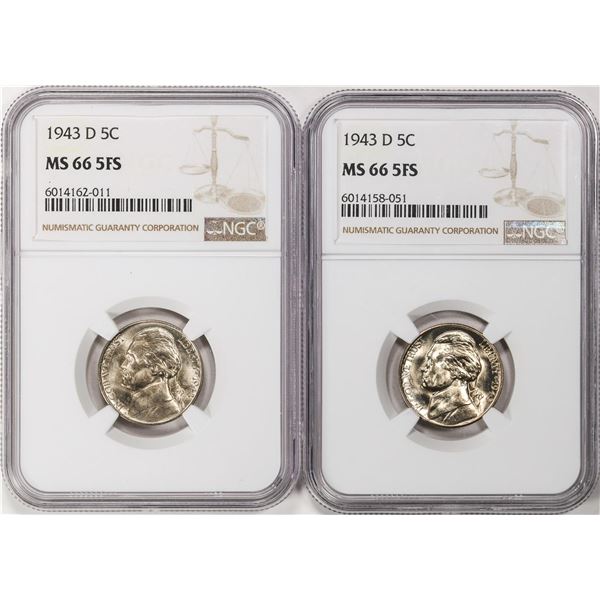 Lot of (2) 1943-D Jefferson Nickel Coins NGC MS66 5FS