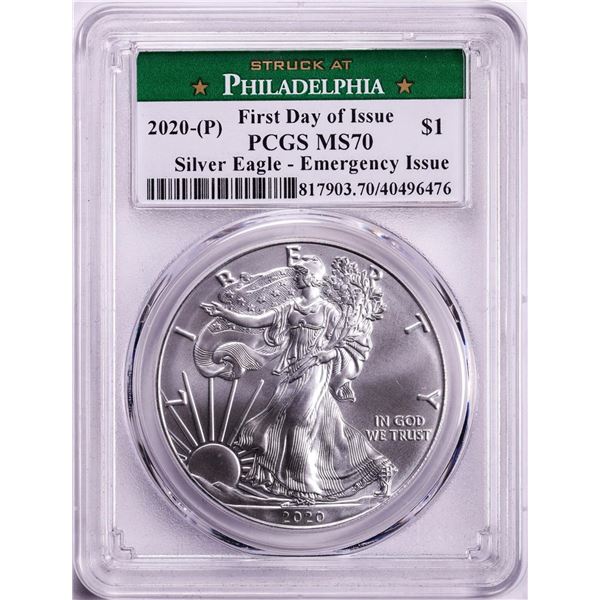 2020-(P) $1 American Silver Eagle Coin PCGS MS70 FDOI Philadelphia Emergency Issue