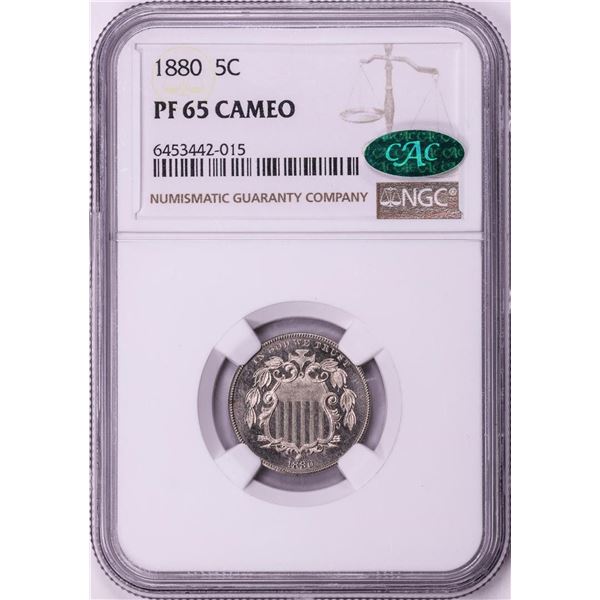 1880 Proof Shield Nickel Coin NGC PF65 Cameo CAC