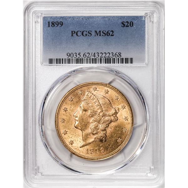 1899 $20 Liberty Head Double Eagle Gold Coin PCGS MS62