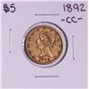 Image 1 : 1892-CC $5 Liberty Head Half Eagle Gold Coin