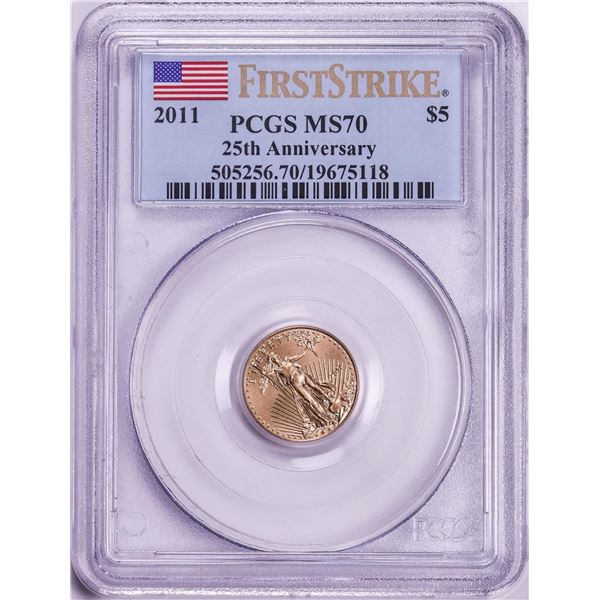 2011 $5 American Eagle Gold Coin PCGS MS70 First Strike