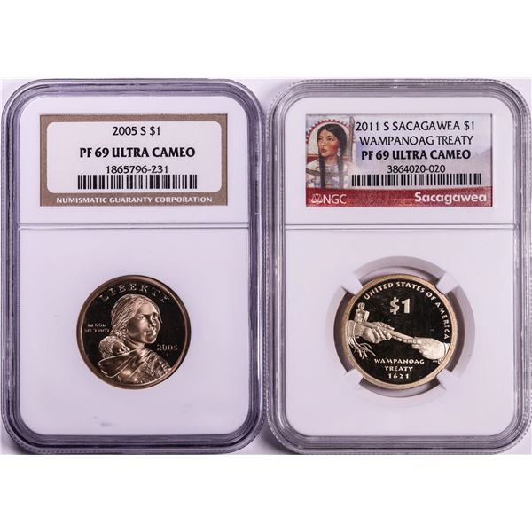 Lot of 2005-S & 2011-S $1 Proof Sacagawea Dollar Coins NGC PF69 Ultra Cameo