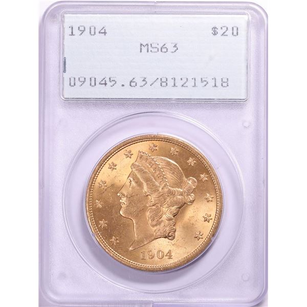 1904 $20 Liberty Head Double Eagle Coin PCGS MS63 Old Rattler Holder