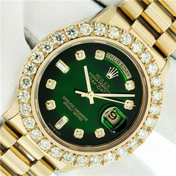 Rolex Men's 18K Yellow Gold 4.00 ctw Diamond Day Date President Watch With Rolex Box