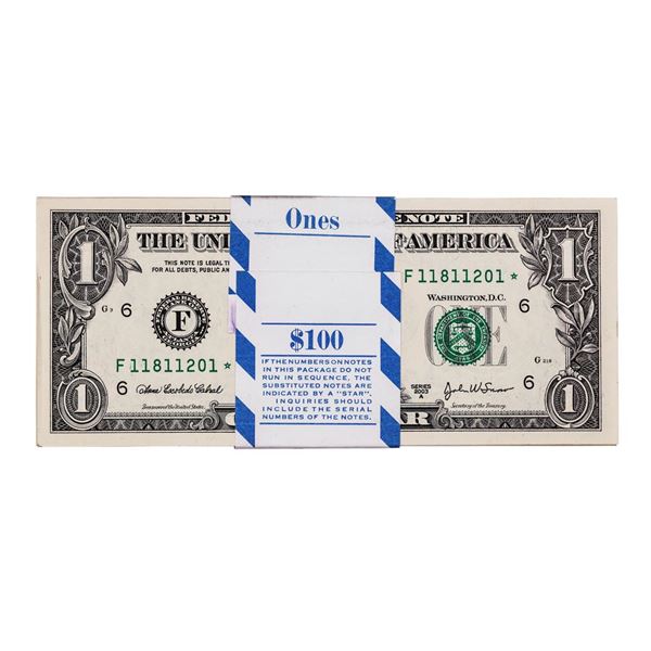 Pack of (100) Consecutive 2003A $1 Federal Reserve STAR Notes Atlanta