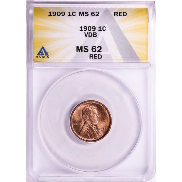 1909 VDB Lincoln Wheat Cent Coin ANACS MS62 RED