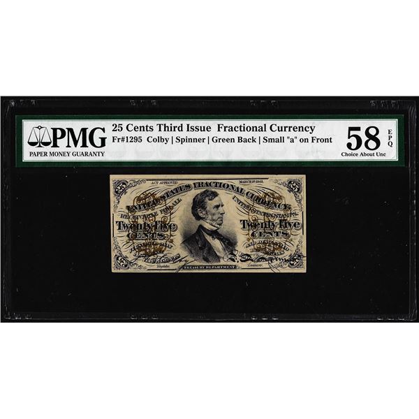 1863 Third Issue 25 Cent Fractional Currency Note Fr.1295 PMG About Uncirculated 58EPQ