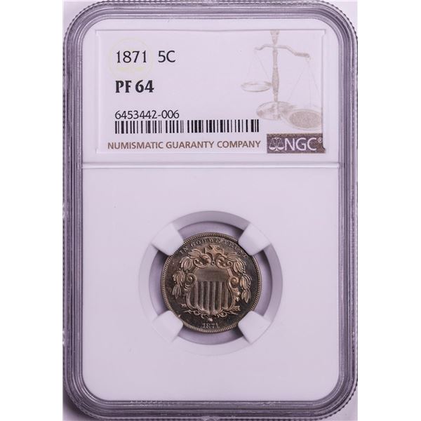 1871 Proof Shield Nickel Coin NGC PF64