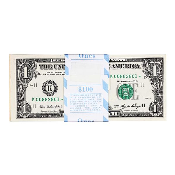 Pack of (100) Consecutive 2006 $1 Federal Reserve STAR Notes Dallas