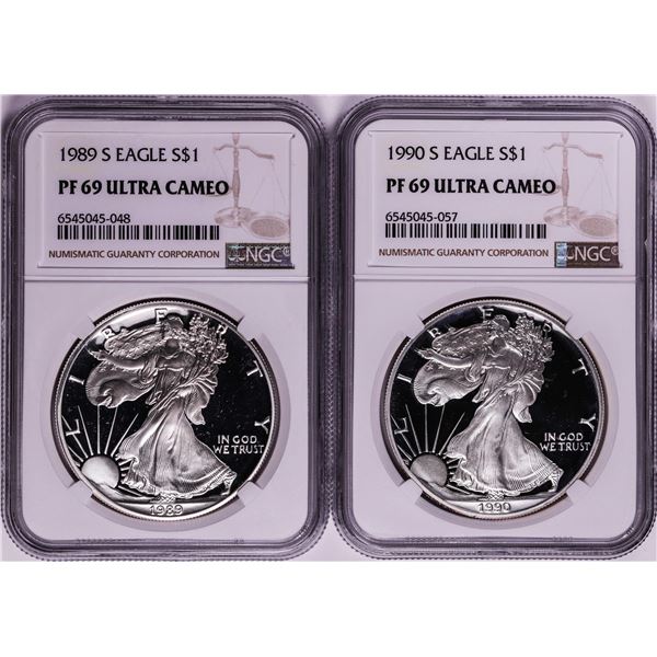 Lot of 1989-1990 $1 Proof American Silver Eagle Coins NGC PF69 Ultra Cameo