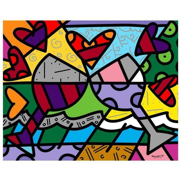 Romero Britto "Toast To Love Glasses" Limited Edition Giclee On Canvas