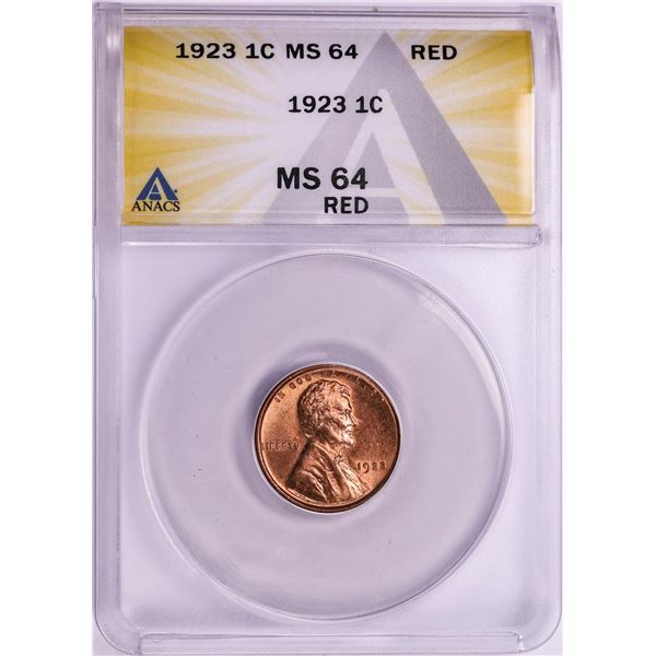 1923 Lincoln Wheat Cent Coin ANACS MS64 Red