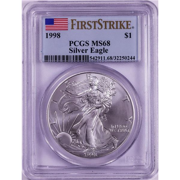 1998 $1 American Silver Eagle Coin PCGS MS68 First Strike