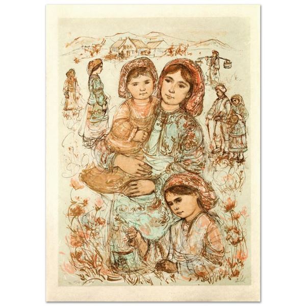 Hibel (1917-2014)  Family In The Field  Limited Edition Lithograph On Rice Paper