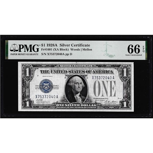 1928A $1 Funnyback Silver Certificate Note Fr.1601 PMG Gem Uncirculated 66EPQ