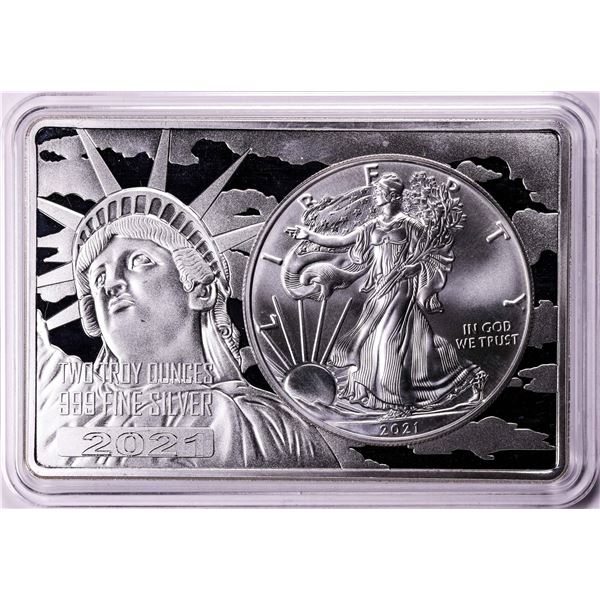 2021 Type 1 $1 American Silver Eagle Coin & 2oz Silver Bar Set