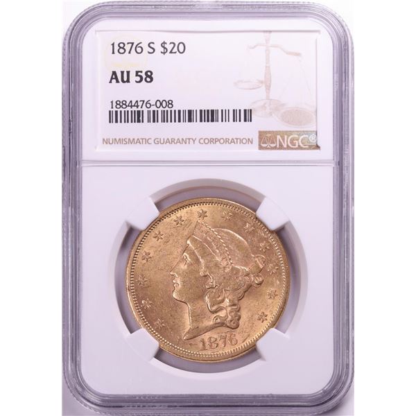 1876-S $20 Liberty Head Double Eagle Gold Coin NGC AU58