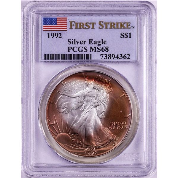 1992 $1 American Silver Eagle Coin PCGS MS68 First Strike Nice Toning