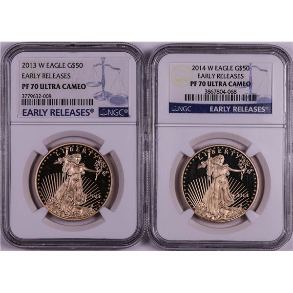 Lot of 2013-W & 2014-W $50 Proof American Gold Eagle Coins NGC PF70 Ultra Cameo ER