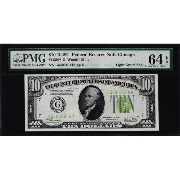 1928C $10 Federal Reserve Note Chicago Fr.2003-G PMG Choice Uncirculated 64EPQ LGS