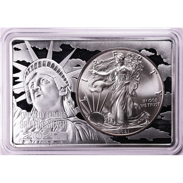 2021 Type 1 $1 American Silver Eagle Coin & 2oz Silver Bar Set