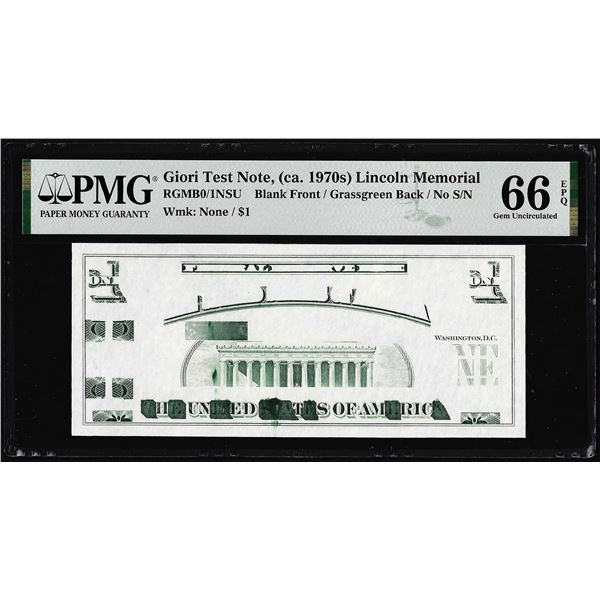 Circa 1970's Lincoln Memorial Giori Test Note PMG Gem Uncirculated 66EPQ