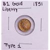 Image 1 : 1851 Type 1 $1 Liberty Head Gold Dollar Coin