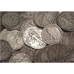 Roll Of 20 Silver Walking Liberty Halves. - Roll