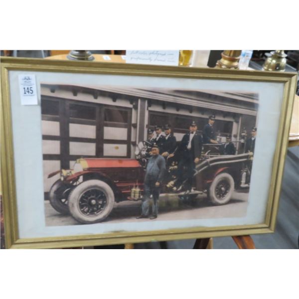 Vintage Framed Fire Engine Photograph - 20  x 32 